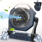 Upgraded Camping Fan, Misting Fan Portable with Light & 250ml Water Tank, 10000mAh 8 Inch Battery Operated Fan Rechargeable Fan, Outside Fan with Hook USB Fan for Bedroom Outdoor Tents Travel Summer