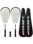 Dunlop Hyper Lite Pro Squash Racket Twin Pack, inc Full Protective Covers & 3 Squash Balls