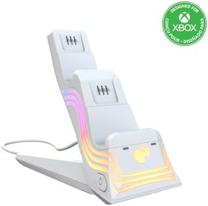 PDP Afterglow Wave LED Dual Gaming Charger for 2 Xbox Controllers, Customizable RGB Lighting Effects - White