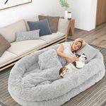 Giantex Human Dog Bed - 71" x 45" Large Human Size Dog Bed for Adult, Orthopedic Egg Crate Foam, Washable Faux Fur Bed Cover, Blanket, Pillow, for Pets and People Doze Off Napping (Gray)