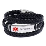 Personalized Medical Alert ID Parkinsons Wrap Leather Bracelet for Men Women, Custom Disease Awareness Emergency Life Saving Alarm Bangle,Free Engraving Medic Identification Jewelry for Patient