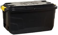 Strata Heavy Duty 75 Litre Storage Container Box with Wheels, Black, 77x 42x 40 cm