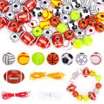 80pcs Sports Ball Beads, Basketball Baseball Volleyball Football Soccer Tennis Softball Beads Sports Themed Loose Ball Beads Acrylic Beads for Making Craft Bracelet Necklace Pendant Jewelry