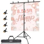 EMART 8.5 x 5ft T-Shape Portable Backdrop Stand, Background Support Stand Kit Adjustable Photo Backdrop Stand with 4 Spring Clamps & Carry Bag for Party, Photography, Video, Studio