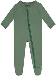 GUISBY Baby Footed Pajamas with Mitten Cuffs , 2 Ways Zipper Long Sleeve Romper Green Newborn