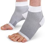 SUPEAK Compression Ankle Socks Foot Sleeves - Plantar Fasciitis Socks for Heal and Arch Support - Ankle Brace Support For Men & Women (1 Pair) (White, L/XL)