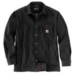 Carhartt Men's Rugged Flex Relaxed Fit Canvas Fleece-lined Snap-front Shirt Jac, Black, L