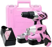 Pink Power Drill Set and Electric Screwdriver Tool Kit for Women's Pink Tool Set - 18V Cordless Drill with Bit Set, 3.6V Cordless Screwdriver with Tool Case for Ladies Home Tool Kit Power Tool