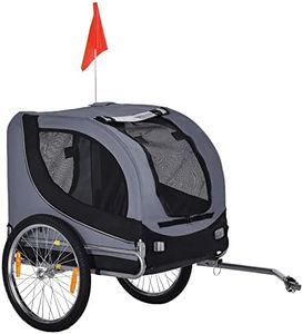 PawHut Rimorchio Bici per Cani Taglia Media con Finestre Laterali e Bandierina, Rimorchio per Bici in Acciaio e Tessuto Oxford, 130x73x90 cm, Grigio e Nero