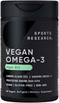 Sports Research Vegan Omega-3 Fish Oil Alternative from Algae Oil - Highest Levels of Vegan DHA & EPA Fatty Acids | Non-GMO Verified & Vegan Certified - Fresh Lemon Scent - 60 Veggie Softgels