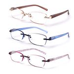 FEIVSN 3-Pack Rimless Reading Glasses For Women, Lightweight Spring Hinge Readers, Classic Elegant Artistic Eyeglasses UV 400 (Mix 2.0 Etc)