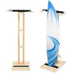 RattanView 2 Set Wood Surfboard Stand Floor Snowboard Rack Vertical Surfboard Holder with Floor Stand up Indoor Snowboard Storage Surfboard Display Rack for Shortboard Longboard