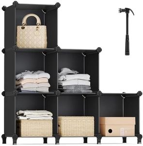 SONGMICS 6 Cube Storage Organizer, DIY Closet Shelf, Plastic Clothes Organizer, Modular Bookcase, 11.8 x 11.8 x 11.8 Inch Cubes, with Feet and Rubber Mallet, Black ULPC06H