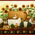 Concord Wallcoverings Wallpaper Border Country Pattern Sunrise Farm Rooster Sheep Chicken Sunflowers for Cottage Kitchen Dining Room, Brown Red Green Yellow, 15 Feet by 1.5 Inches KR2535B