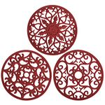 Smitchraft Silicone Trivets Hot Dishes, Pots & Pans, Hot Pads Kitchen Quartz Countertops, Pot Holders Trivet Mat, Non-Stick Heat Resistant Mats Counter & Table, Burgundy Red Kitchen Accessories Set 3