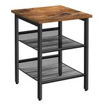 VASAGLE Side Table, Nightstand, End Table with 2 Adjustable Mesh Shelves, Easy Assembly, Industrial for Living Room, Stable Steel Frame, Rustic Brown and Black LET23X, 40 x 40 x 55 cm (L x W x H)
