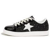 LUCKY STEP Fashion Star Glitter Sneakers | Sparkly Bling Shiny Bedazzled Wedding Bridal Shoes for Women(Black Glitter,6 B(M) US)