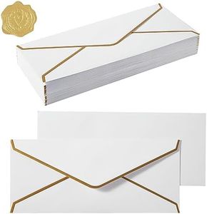 100 Pack #10 Business Envelopes with Gold Border, Self Seal Standard Envelopes with Gold Stickers for Office, Checks, Letter Mailing, Invoices, 4 1/8 x 9 1/2 Inches (White)