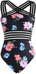 Hilor Women's Sexy One Piece Swimsuits Twist Front Bathing Suits Slimming Swimwear Swimming Suits Blue&red Floral L/US10-12