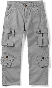OCHENTA Boys Cargo Pants 8 Pockets Casual Hiking Scout Slacks Light Grey Tag 150-8-9 Years