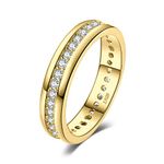 JewelryPalace Yellow Gold Plated 925 Sterling Silver Rings for Women, Channel Set Wedding Band Eternity Ring, Anniversary CZ Simulated Diamond Ring, Girls Womens Jewellery Gifts N