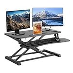 PrimeCables 32 inches Standing Desk Converter, Height Adjustable Desk Riser with Removable Keyboard Tray, Dual Monitor Arm Hole, Notebook Slot for Office Home Desk Workstations