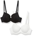Amazon Essentials Women's Full Cover Cotton Bra, Pack of 2, Black/White, 36DD