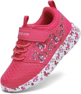 GEERX YUNI Unicorn Girls Shoes Non Slip Lightweight Breathable Comfortable Sport Walking Athletic Running Tennis Sneakers (Toddler/Little Kid), Fuchsia, 12 Toddler