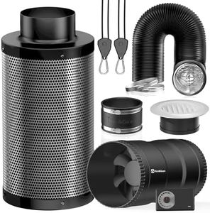 Hon&Guan 4" Air Filtration Kit : Inline Fan, Speed Controller, 14" Carbon Filter, 8ft Ducting, Rubber Coupler, Soffit Vent, Ideal for Grow Tents, Hydroponics