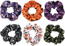 6pcs Halloween Scrunchies, Elastics Hair Bands Colorful Spooky Pumpkin Hair Tie Halloween Accessories for Women Fall Girls Hair Accessories (6 Colors)