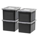 IRIS USA File Organizer Plastic File Box for Letter/Legal File, BPA-Free Plastic Storage Bin Tote Organizer with Durable and Secure Latching Lid, Stackable and Nestable, Black 33L (35 US Qt) 4Pack