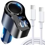 IDOLCO 4 in 1 USB C Car Charger, 168W Multi USB Cigarette Lighter Adapter, Socket Splitter with 3 USB Ports, 12V/24V Dual USB Type C PD Fast Car Charger Adapter for iPhone 16 Pro Max 15 14 13,Samsung