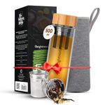 Tea Infuser Bottle with Strainer - Hot & Cold Brew Glass Water Bottle - Leakproof Bottle - Bamboo Lid & Neoprene Sleeve - BPA Free Loose Tea Infuser - Tea Pot Alternative - Loose Leaf Infuser Bottle