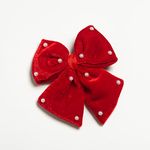 Ribbon Candy Stylish Velvet Party Bow With Pearl Detailing on Alligator Pin Women & Girls (Pack of 1) (Red)