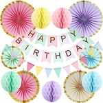 Pastel Birthday Decorations Kit Reusable Birthday Party Decorations Pastel Birthday Banner Birthday Bunting Honeycomb Birthday Decorations Paper Lanterns Birthday Decorations Paper Fans