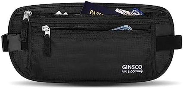 Money Belts for Travel Hidden Women, Ginsco Travel Money Belt for Women Men, Slim RFID Blocking Travel Wallet, Under Clothes Passport Wallets, Lightweight Undercover Passport Holder Black