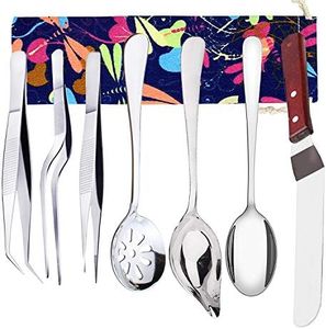 Set of 7 Culinary Specialty Tools, Professional Chef Plating Decorating Kit, Stainless Steel, TuNan Cooking Tweezers Precision Tong, Saucier Decorating Spoon, Serving Slotted Spoon, Cake Icing Spatula