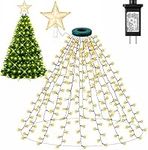 Christmas Tree Lights Indoor Warm White with Topper Star, 6.6FT x 16 Lines 410 LEDs Waterproof Christmas String Lights with 8 Modes and Timer for Indoor 5FT-9FT Xmas Tree Decoration