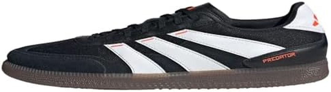 adidas Predator Freestyle Indoor Soccer Shoe - Stylish Unisex Design, Comfortable Suede and Mesh Upper, Lightweight Lightstrike Midsole, Durable Samba Outsole, Black/White/Solar Red, 10 Women/9 Men