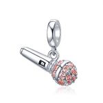 JORLLA Love Music Voice Microphone with Champagne Crystal Charms 925 Sterling Silver Music Lover Dangle Beads for Women Bracelets Necklace, Sterling Silver, Cubic Zirconia