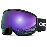 Odoland OTG Ski Goggles with Anti-fog, Anti-glare Lens UV400 Protection Adult Snow Goggles, Double Spherical Goggles for Skiing Skating Snowmobiles and Snowboardsfor Men and Women BA