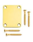 Metallor Electric Guitar Neck Plate Compatible with Strat Tele Style Electric Guitar Bass Parts Replacement 4 Holes with Screws Gold 64 x 51mm.