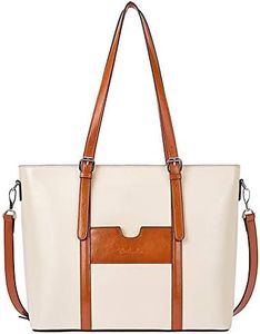 BOSTANTEN Women Leather Laptop Tote Office Shoulder Handbag Vintage Briefcase 15.6 inch Computer Work Purse Beige