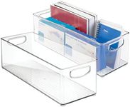 mDesign Plastic Office Supply Organizer - Storage Holder Bin with Handles for Desk Drawer, Cabinet - Pencil, Pen, Envelope and Supplies Container Basket - Ligne Collection - 2 Pack - Clear