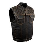 GARGOYLE BELLS Men's Denim & Leather Motorcycle Vest with Gun Pockets SOA Biker Club Vest with Diamond Padding For Riding, Black With Orange Thread, 42