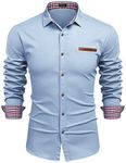 COOFANDY Shirts for Men Long Sleeve Denim Shirts Casual Dress Shirt Formal Shirt Work Shirt Button Down Shirts Checked Shirts Regular Fit AA-Baby Bule L