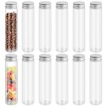 Chstarina 12 Pieces Plastic Transparent Test Tubes, 110ml Test Tubes with Lids, Test Tubes for Flower Vase, Beads, Sweets, Glass Beads, Laboratory, Test Tubes for Flowers, Liquids, Spices