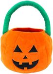 Plushible Halloween Candy Bags - Plush Trick or Treat Bucket - Pumpkin Tote for Kids & Toddler Candy Treats - Large Halloween Buckets - Cloth Halloween Baskets - Orange Pumpkin Basket & Goodies Bag