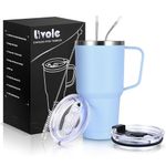 Livole 30oz 900ml Travel Tumbler with Handle, Insulated Vacuum Travel Coffee Mug, Stainless Steel Water Bottle Flask, Double Walled Leakproof Thermal Mug for Camping, Sports, Office, Home, Light Blue