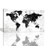 Wall Decorations for Living Room - World Maps for Wall - Black and White Large Wall Map of The World Wall Art for Men World Map Wall Art Canvas Art Wall Decor Map Room Decor Stretched 24x48inches